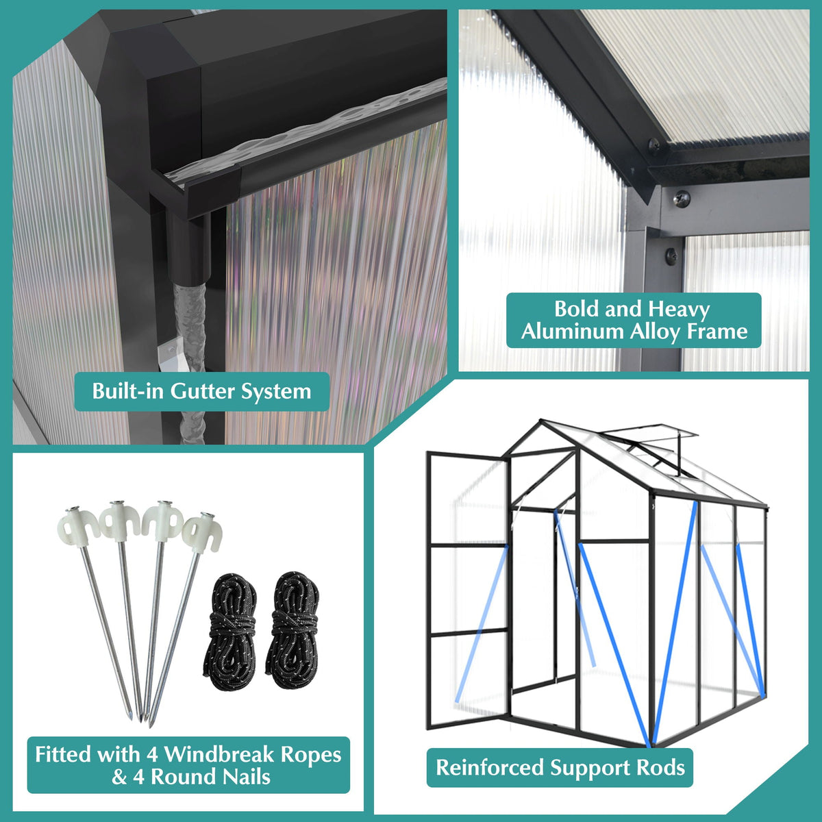 Windproof greenhouse with raised base and polycarbonate panels in black frame on Tampa Home & Garden Store