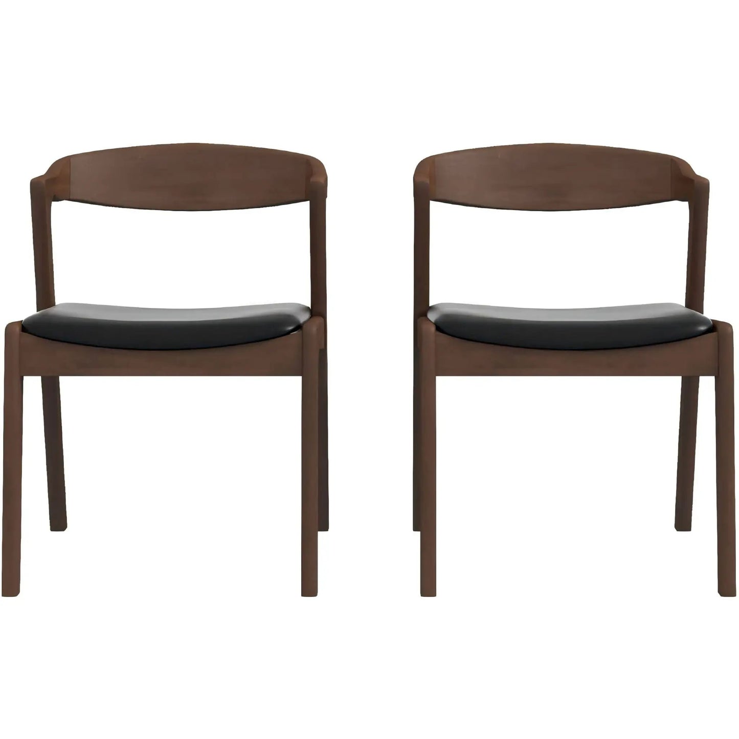Dakota Mid-Century Dining Chair Set of 2 with brown wood frame and black cushioned seats on Tampa Home & Garden Store