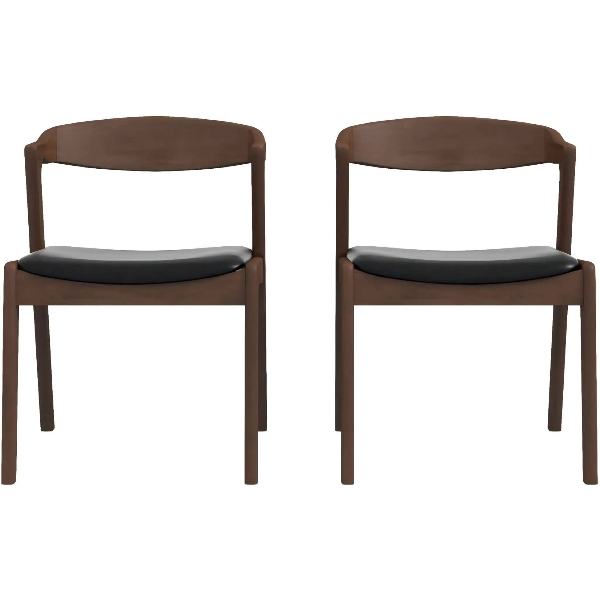 Dakota Mid-Century Dining Chair Set of 2 with brown wood frame and black cushioned seats on Tampa Home & Garden Store