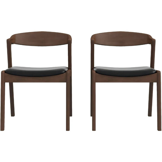 Dakota Mid-Century Dining Chair Set of 2 with brown wood frame and black cushioned seats on Tampa Home & Garden Store