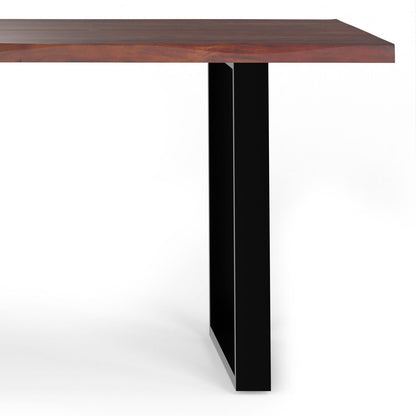 Solid Acacia Wood Dining Table with Iron Legs, warm brown tabletop, black powder-coated legs on Tampa Home & Garden Store