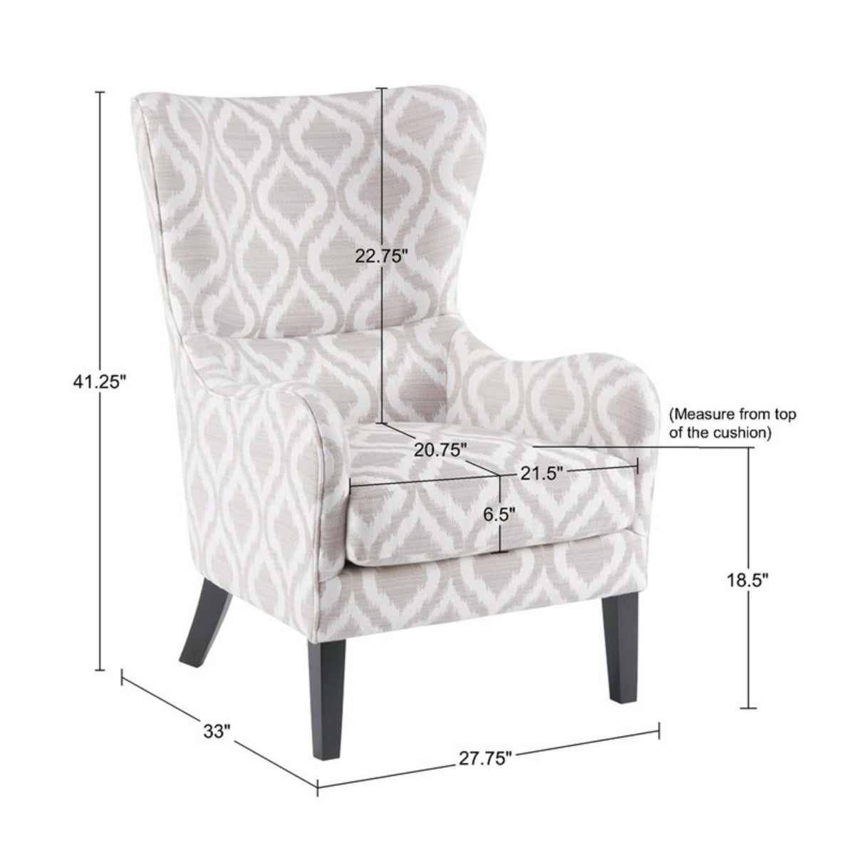 Arianna Swoop Wing Chair armchair in light beige gray patterned upholstery with foam on Tampa Home & Garden Store