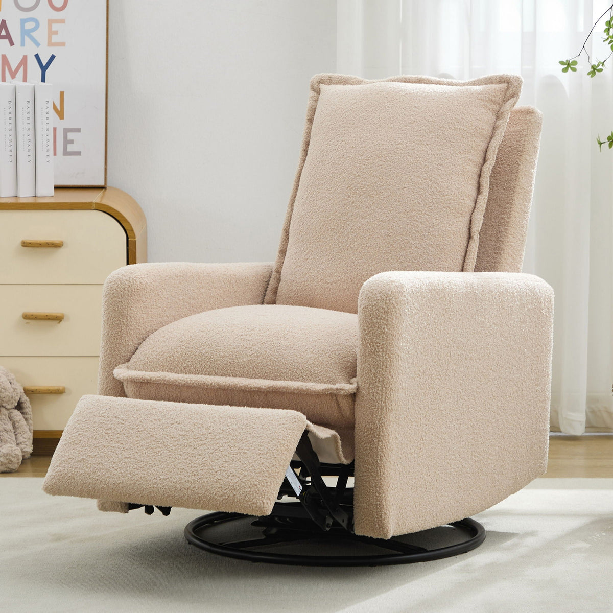 Cozy Swivel Glider Recliner Chair and Leg Rest