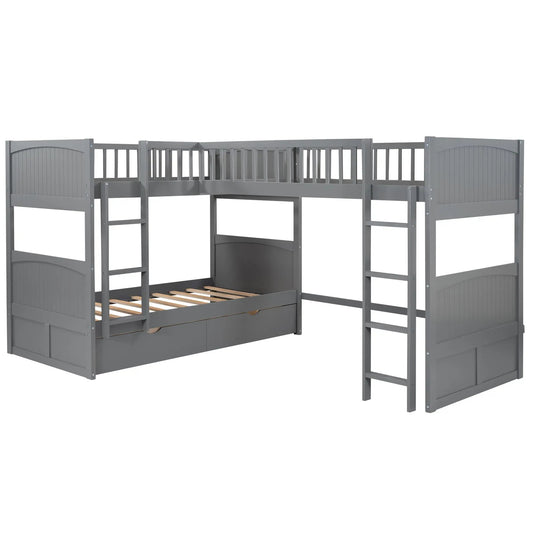 Twin-size gray bunk bed with loft, guard rails, ladder, and two under-bed drawers on Tampa Home & Garden Store