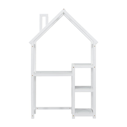House-shaped Wooden writing Desk,Kids study Table,Bookshelf & Toy Storage,White - Tampa Home & Garden Store