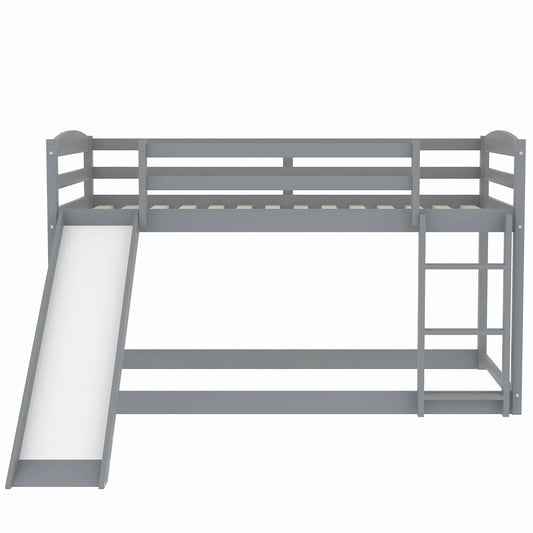 Twin over twin bunk bed in gray metal with convertible slide and ladder on Tampa Home & Garden Store