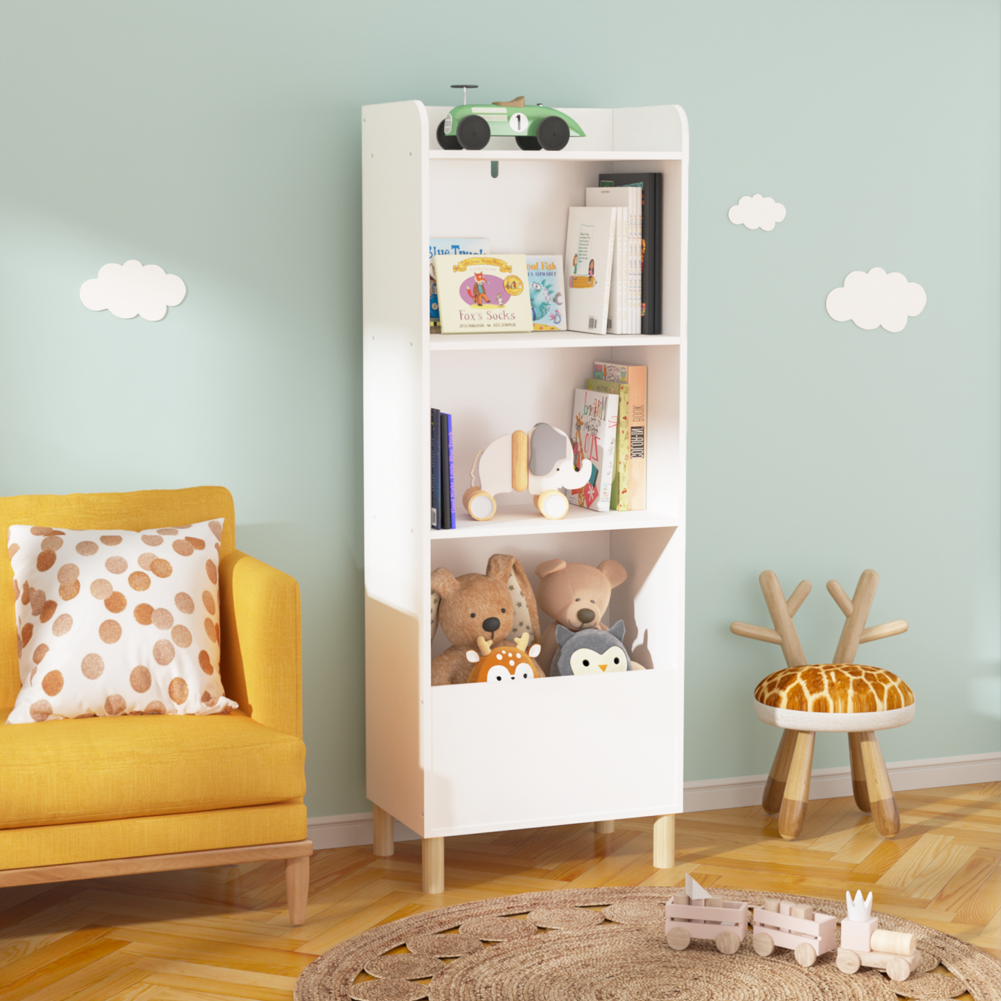 Kids 4-Tier Bookcase Children's Book Display Bookshelf Toy Storage Cabinet Organizer for Children's Room Playroom - Tampa Home & Garden Store