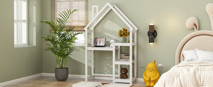 House-shaped Wooden writing Desk,Kids study Table,Bookshelf & Toy Storage,White - Tampa Home & Garden Store