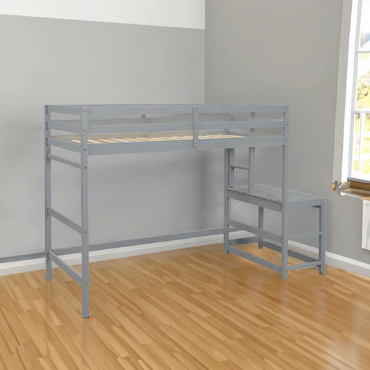 Twin high loft bed with ladders and guardrails, gray metal finish on Tampa Home & Garden Store