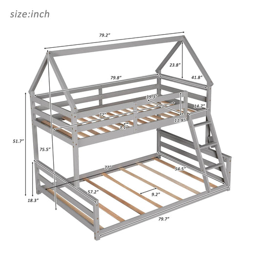 Twin over full gray bunk bed with built-in ladder and wooden slats on Tampa Home & Garden Store