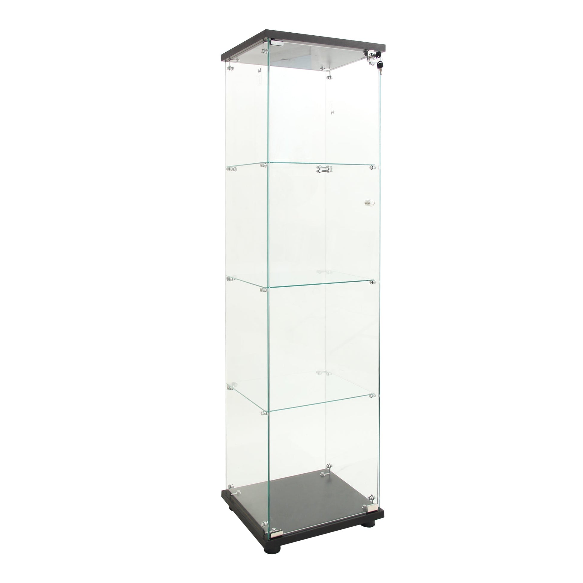 4 LED light glass display cabinets with door shelves, floor standing antique bookshelf, 64.7 "* 16.7" * 14.3 ", black - Tampa Home & Garden Store