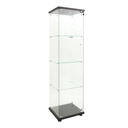 4 LED light glass display cabinets with door shelves, floor standing antique bookshelf, 64.7 "* 16.7" * 14.3 ", black - Tampa Home & Garden Store