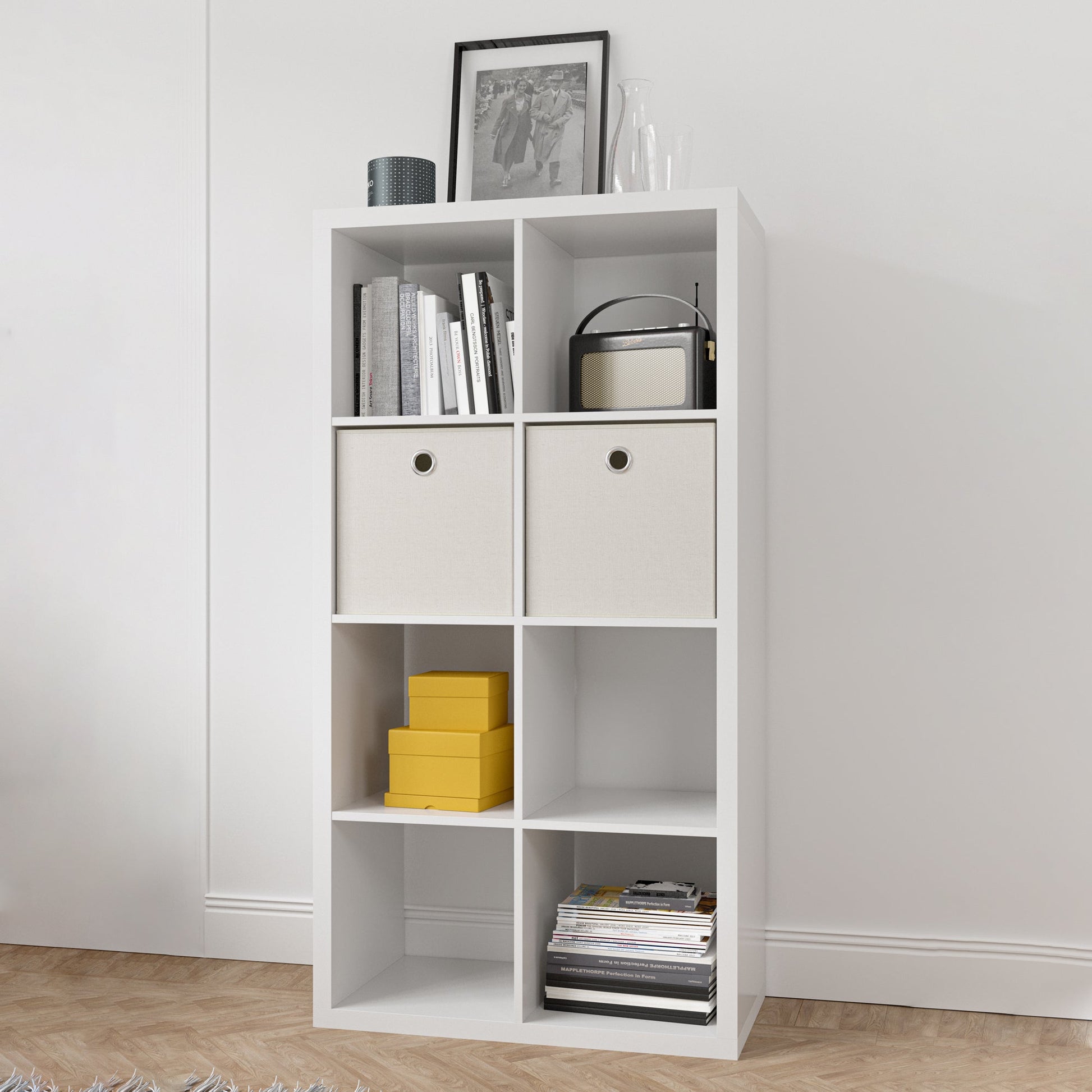 Smart Cube 8-Cube Organizer Storage with Opened Back Shelves 2 X 4 Cube Bookcase Book Shleves for Home Office (White) - Tampa Home & Garden Store