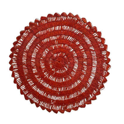 Buriti straw placemats circular handwoven reddish-brown by Talah Home for sustainable dining on Tampa Home & Garden Store