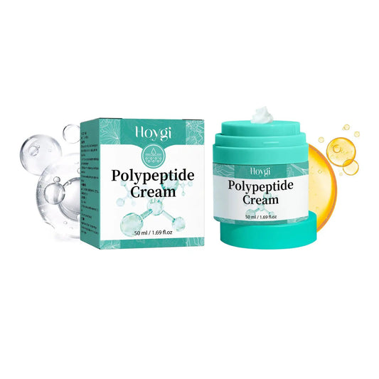 Polypeptide Cream jar with turquoise lid beside teal box, Hovgi branding, 2-piece anti-aging skincare set, 50 ml on Tampa Home & Garden Store