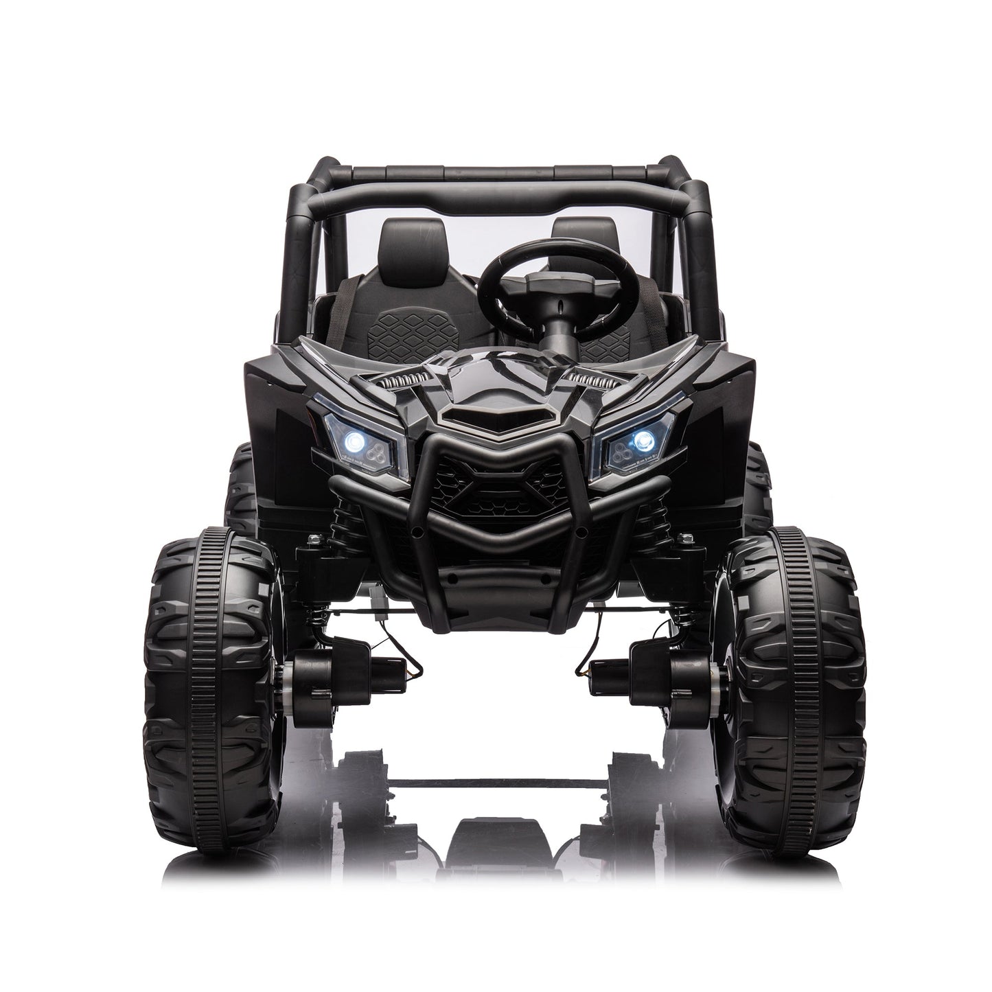 Side by Side 4x4 ride-on off-road truck in black with LED headlights on Tampa Home & Garden Store