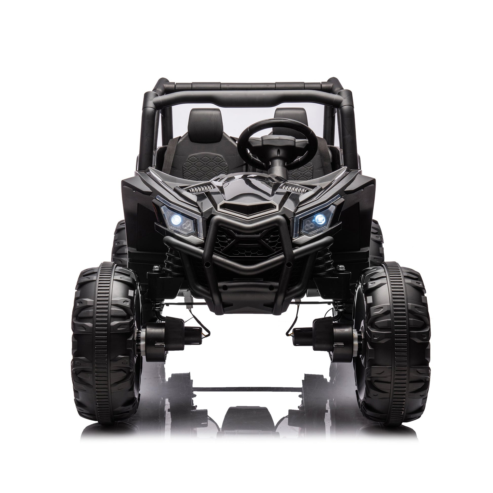 Side by Side 4x4 ride-on off-road truck in black with LED headlights on Tampa Home & Garden Store