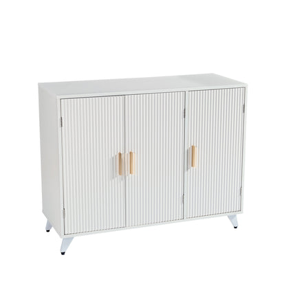 ideboard with wavy texture buffet cabinet, white accent cabinet with door, modern bookcase for kitchen living room - Tampa Home & Garden Store