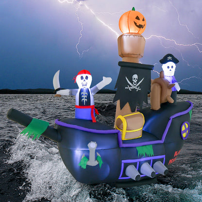 7 ft Halloween inflatable pirate ship with LED pumpkin top, pirates and skull flag, DirectDeals on Tampa Home & Garden Store