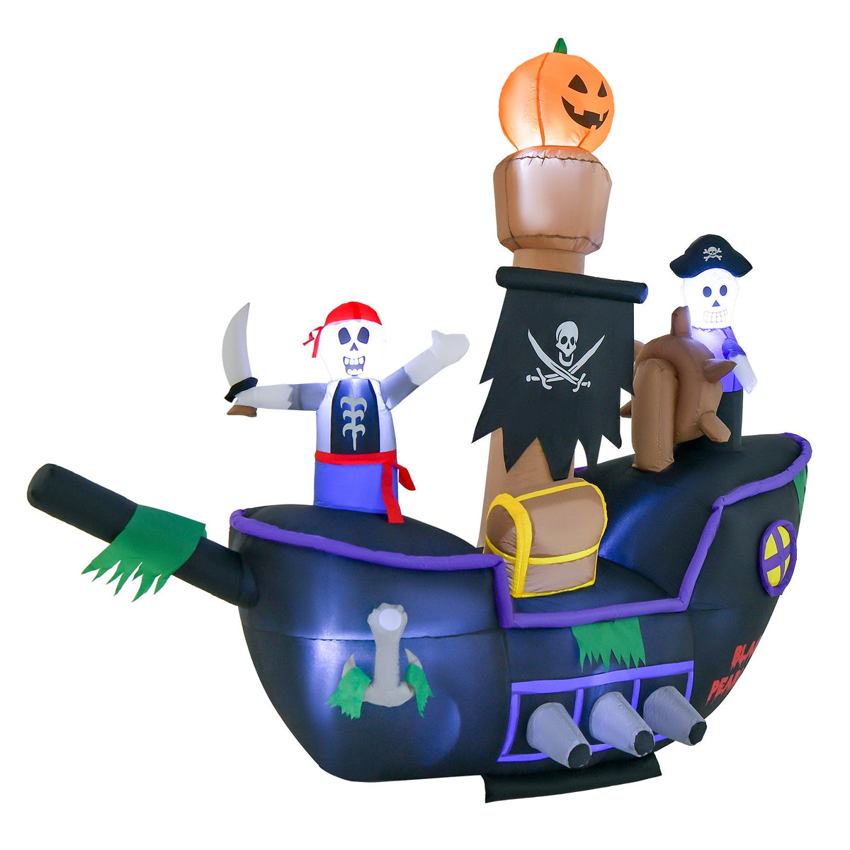 7 Feet Long Halloween Inflatable Pirate Ship with LED Lights by DirectDeals, pirate crew on Tampa Home & Garden Store