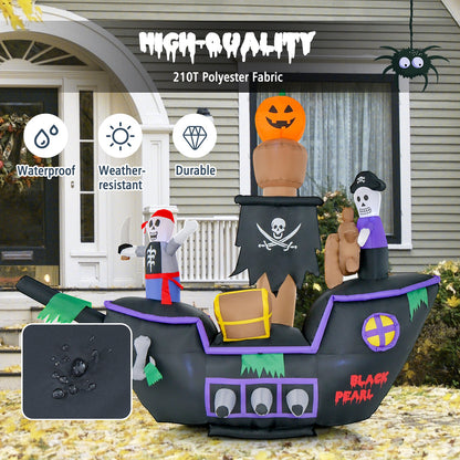 7 Feet Long Halloween Inflatable Pirate Ship with LED Lights Blower, black with purple trim on Tampa Home & Garden Store