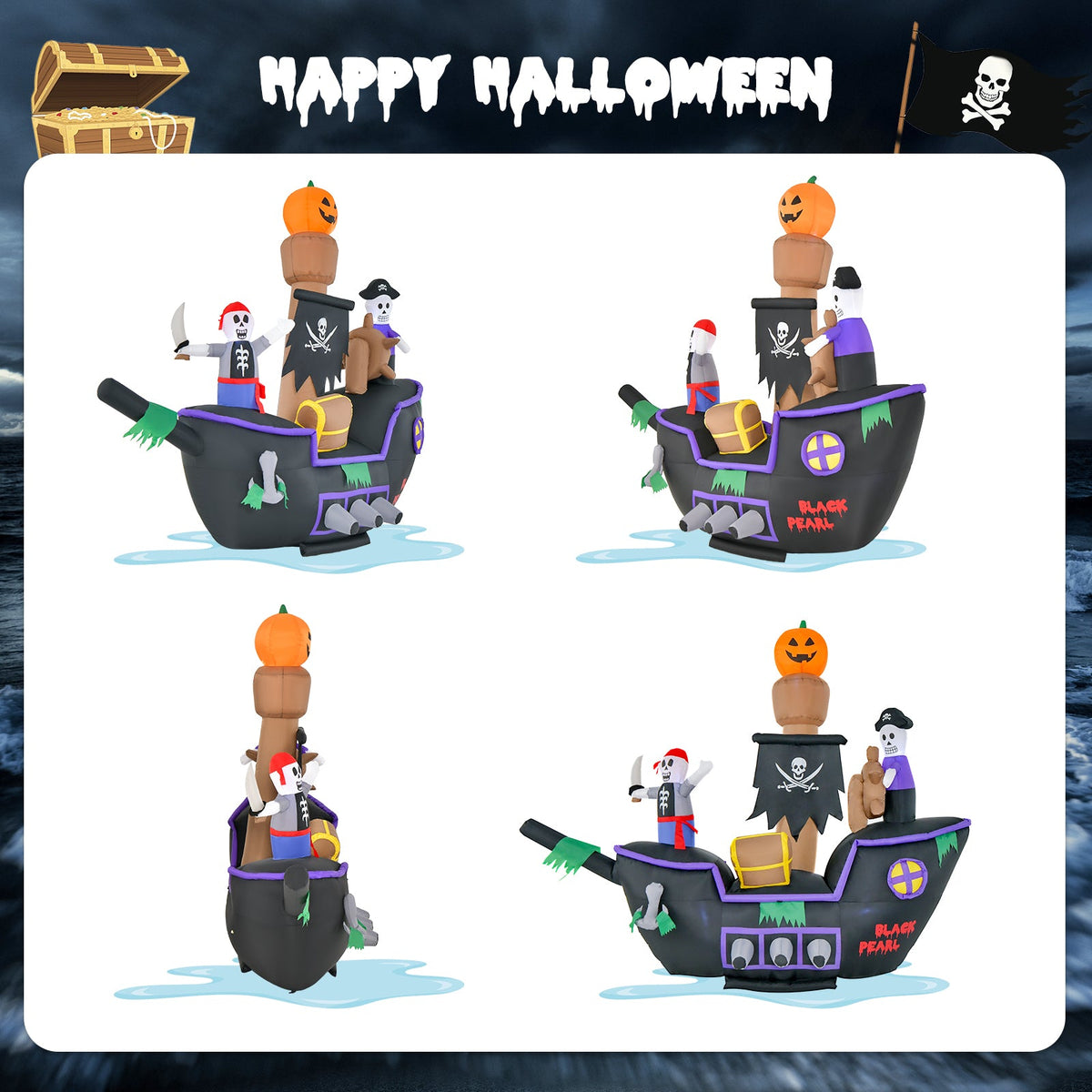 7 ft Halloween inflatable black pirate ship with LED lights and blower DirectDeals on Tampa Home & Garden Store