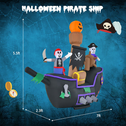7 ft inflatable pirate ship with LED lights, pumpkin mast, black hull, DirectDeals on Tampa Home & Garden Store