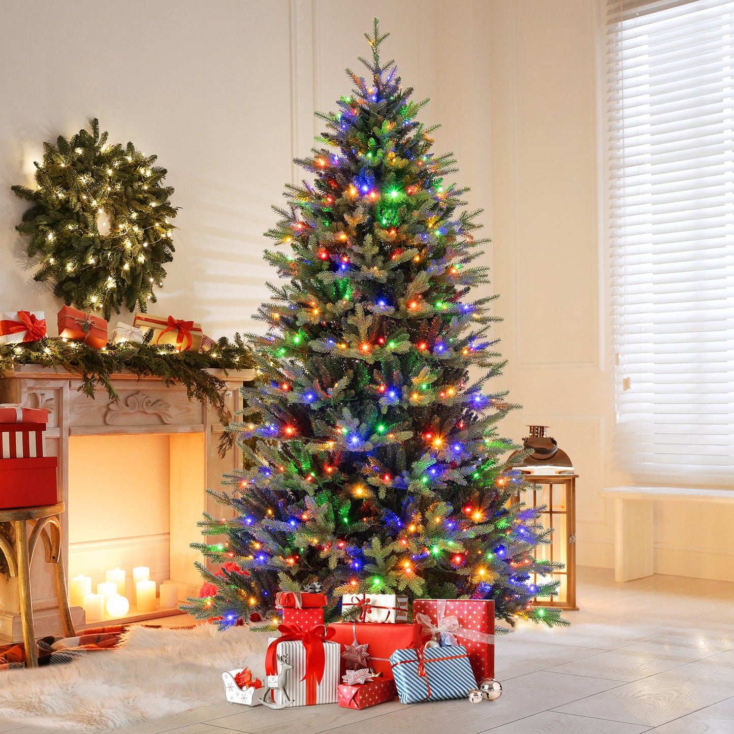 5 Feet Artificial Xmas Tree Hinged with 11 Lighting Modes and Remote Control