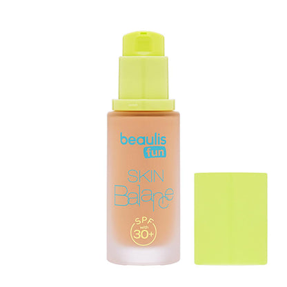 Foundation Beaulis Fun Skin Balance SPF 30+ beige bottle with lime-green pump, Beauty Care Bag on Tampa Home & Garden Store