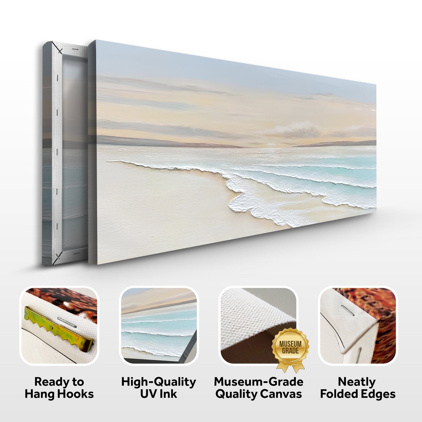 Serene Ocean Wave Coastal Wall Art IV canvas by Tailored Canvases, pastel blues and sandy tones on Tampa Home & Garden Store
