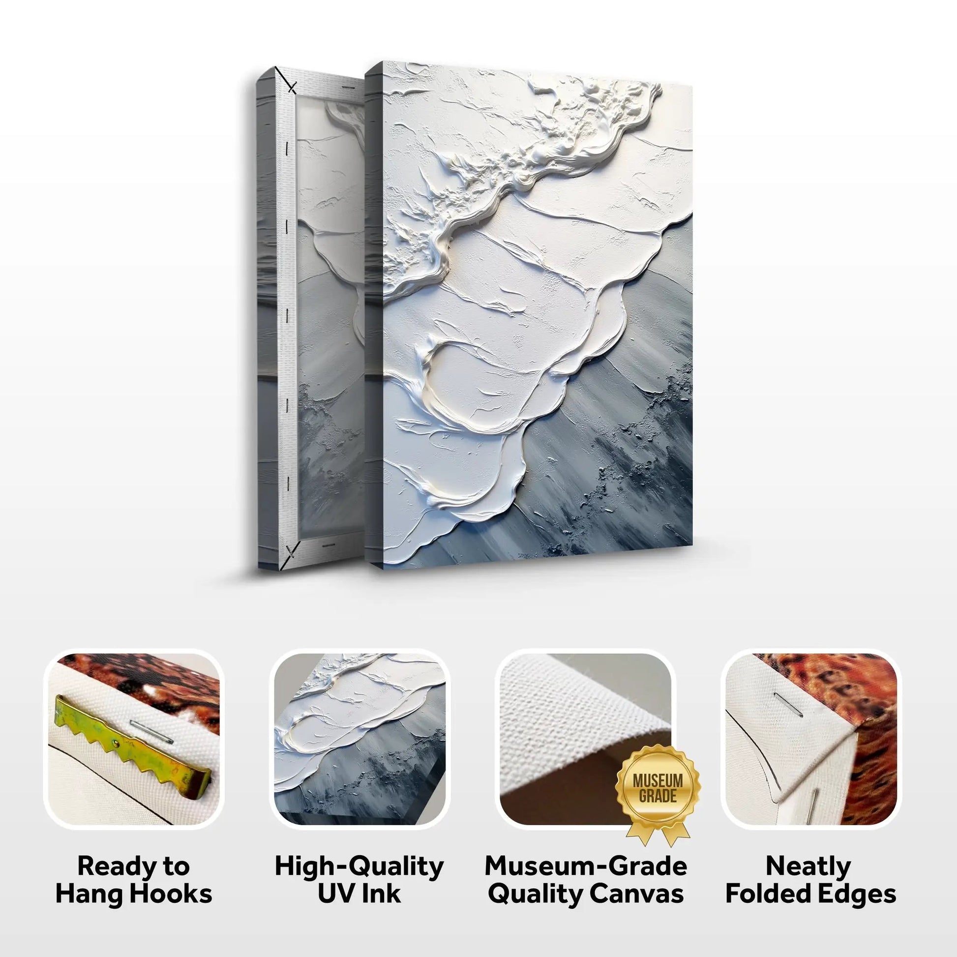 Abstract Minimalist Wave Wall Art II canvas, 3-panel textured white waves by Tailored Canvases on Tampa Home & Garden Store