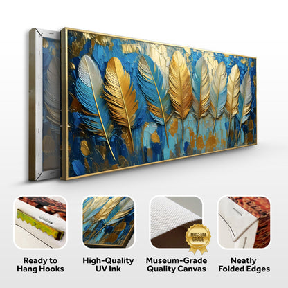 Confetti Sky Wall Art canvas by Tailored Canvases; blue and gold leaf texture, gold frame on Tampa Home & Garden Store