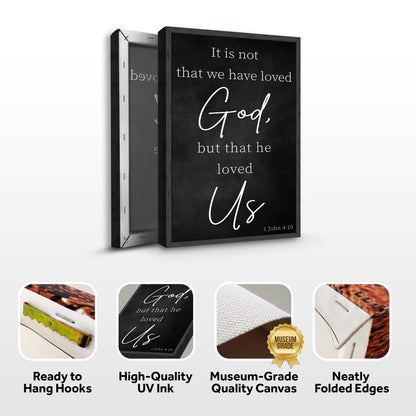 Canvas Faith Sign V with black chalkboard surface and white 1 John 4:10 script Tailored Canvases on Tampa Home & Garden Store