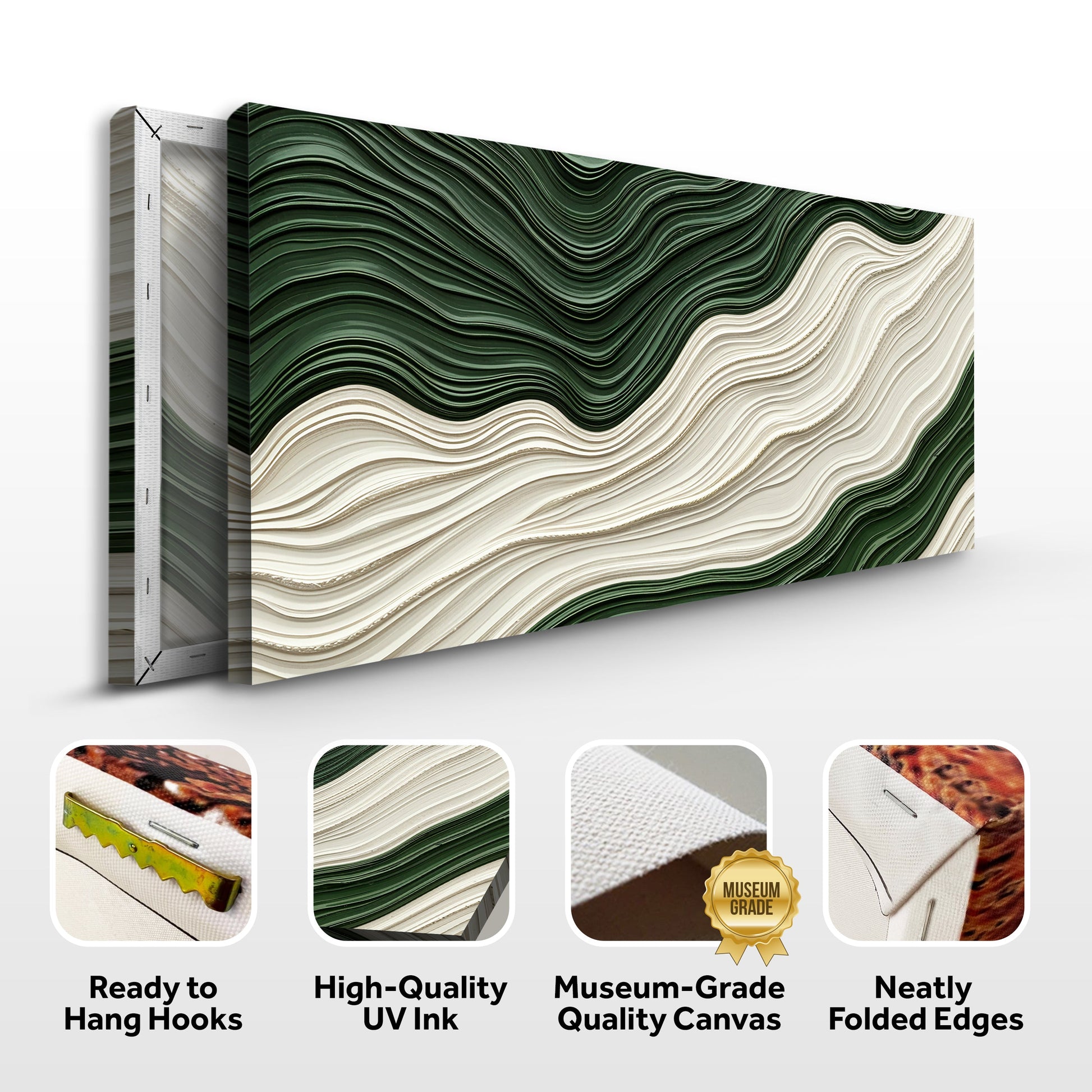 Green Rivers Abstract Wall Art VIII canvas set with three panels in dark green and cream on Tampa Home & Garden Store