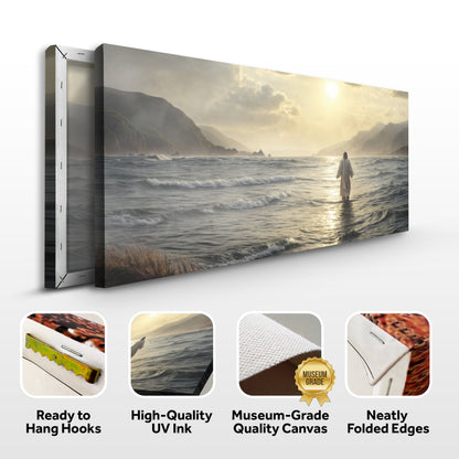 Canvas Walking on Water Faith Wall Art IX by Tailored Canvases; robed figure at shore on Tampa Home & Garden Store