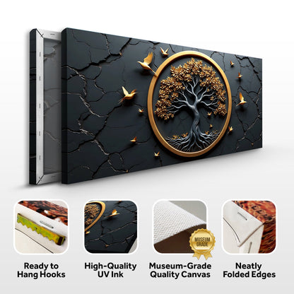 3D Celtic Tree of Life Wall Art IV canvas, Tailored Canvases, gold ring, black backdrop on Tampa Home & Garden Store