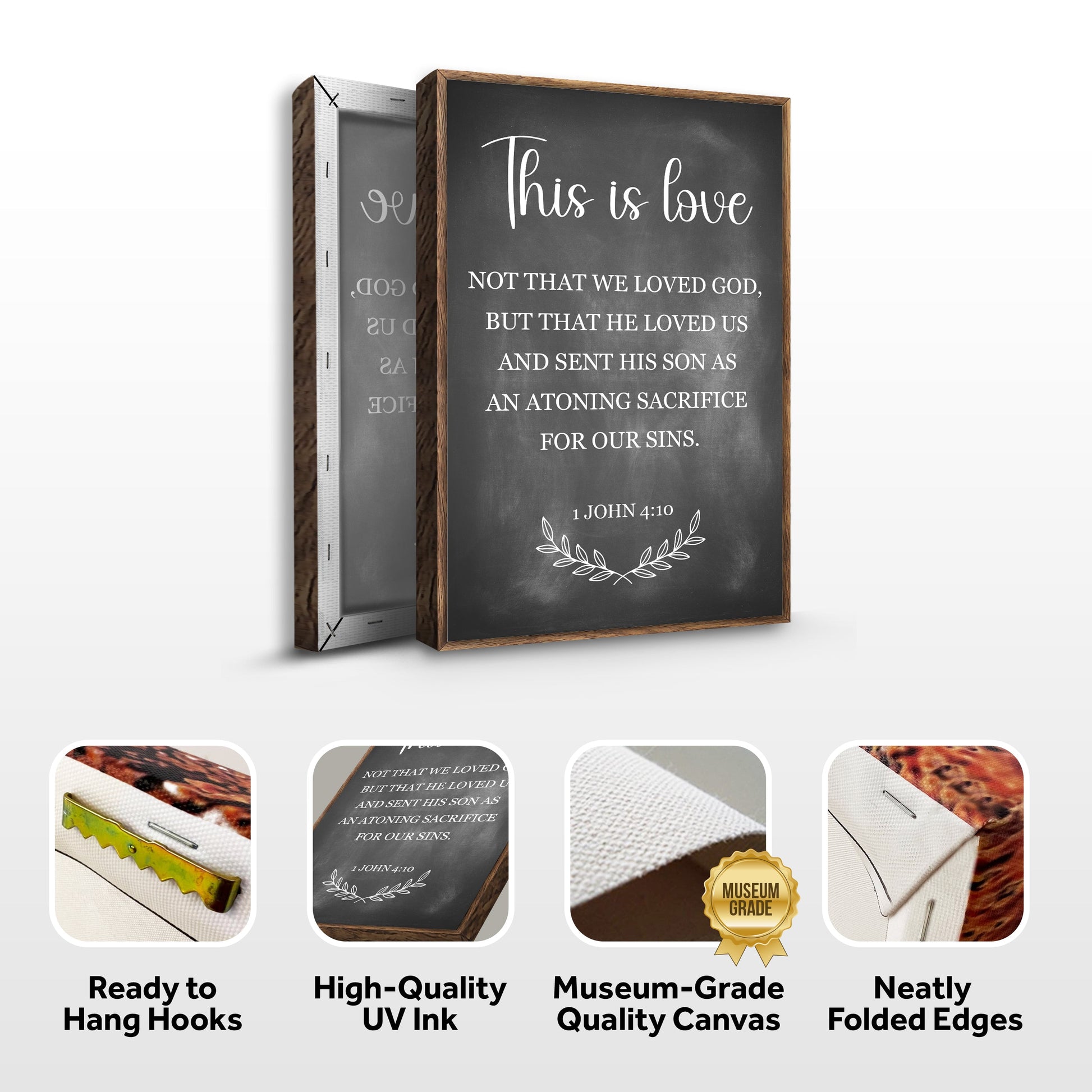 Canvas sign chalkboard with script This is love 1 John 4:10 wood frame Tailored Canvases on Tampa Home & Garden Store