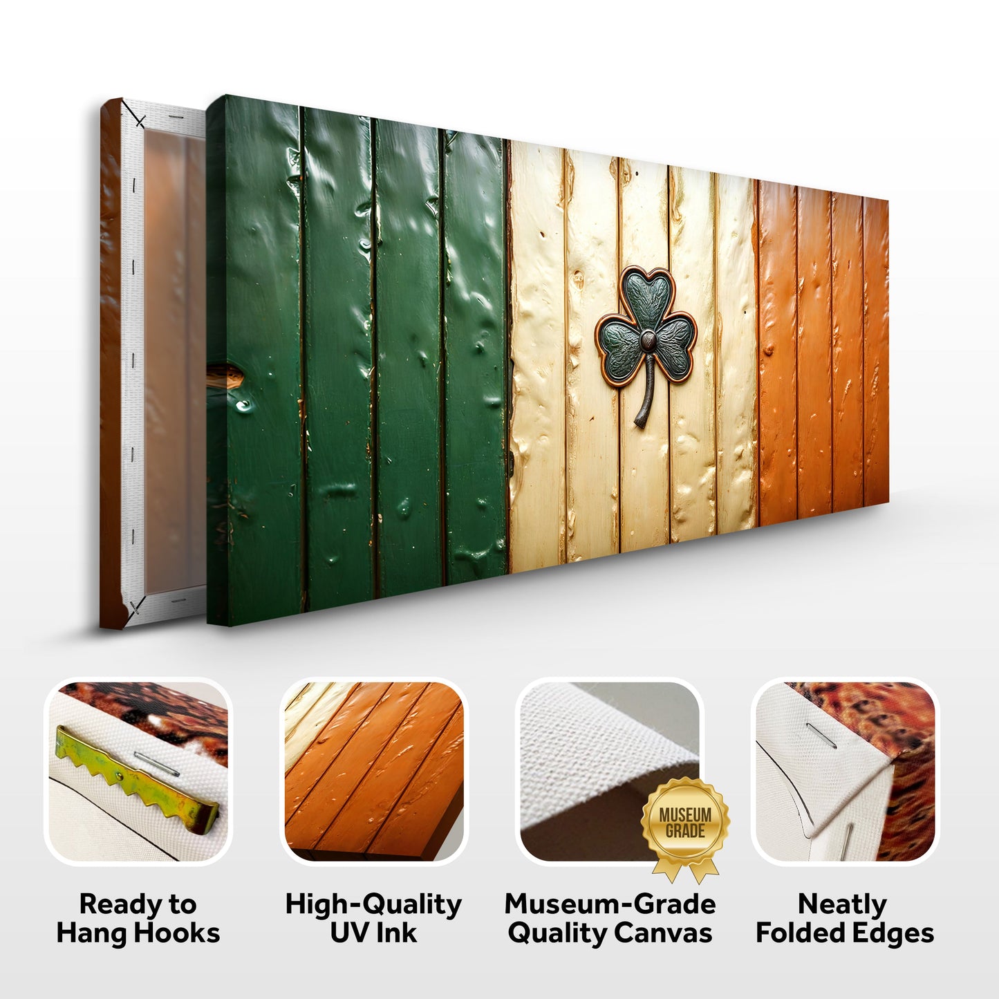 Irish Shamrock Glory Wooden Flag Wall Art II canvas by Tailored Canvases in green tones on Tampa Home & Garden Store