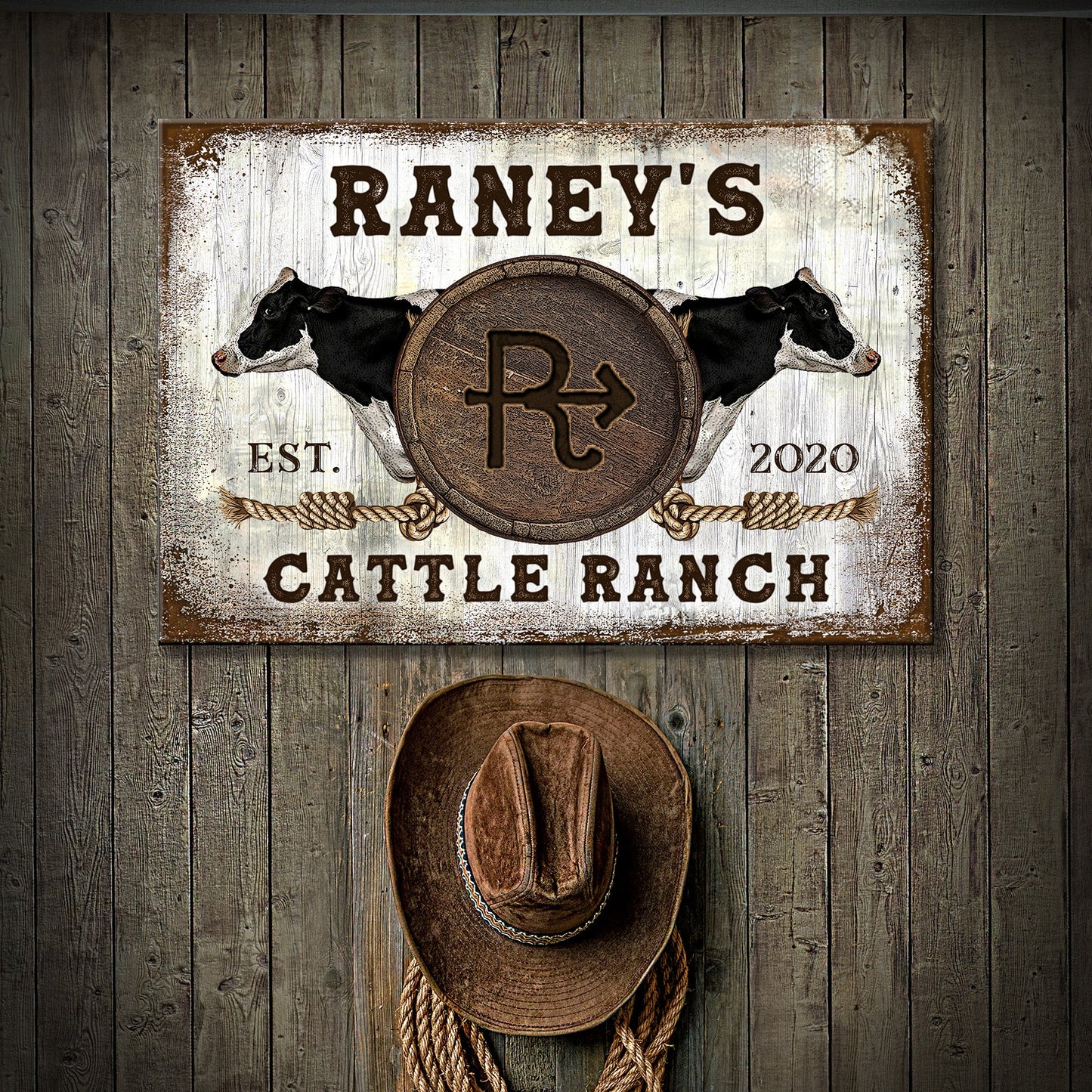 Cattle Brand Holstein Sign canvas by Tailored Canvases on rustic wood backdrop on Tampa Home & Garden Store
