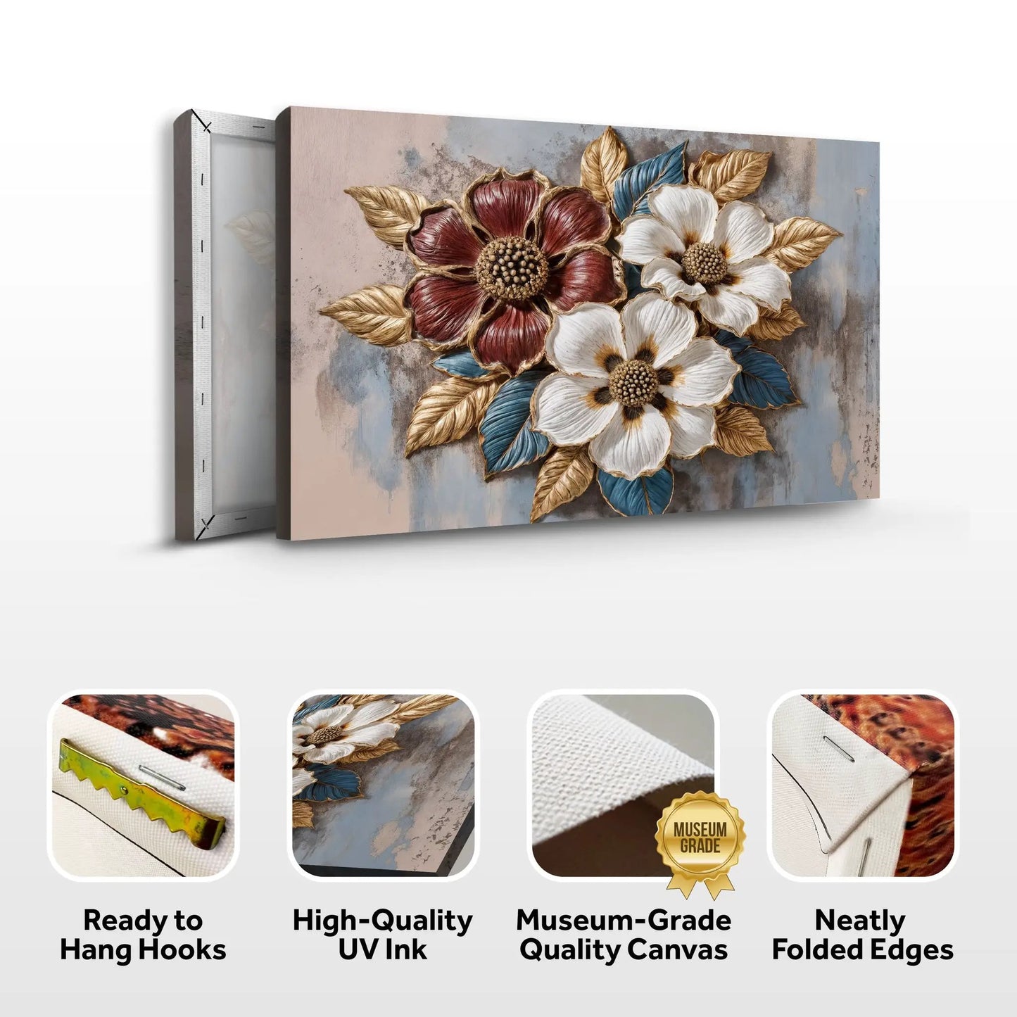 Floral Symphony Wall Art II canvas by Tailored Canvases with burgundy and white flowers on Tampa Home & Garden Store