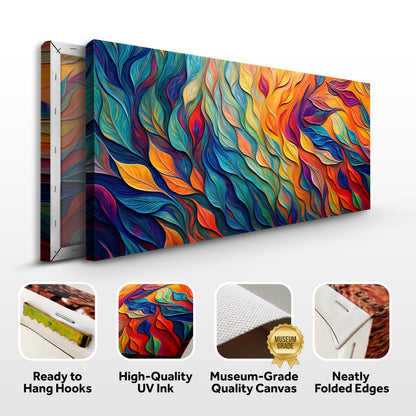 Chroma Whispers Canvas by Tailored Canvases with vivid multicolor leaflike swirls on Tampa Home & Garden Store