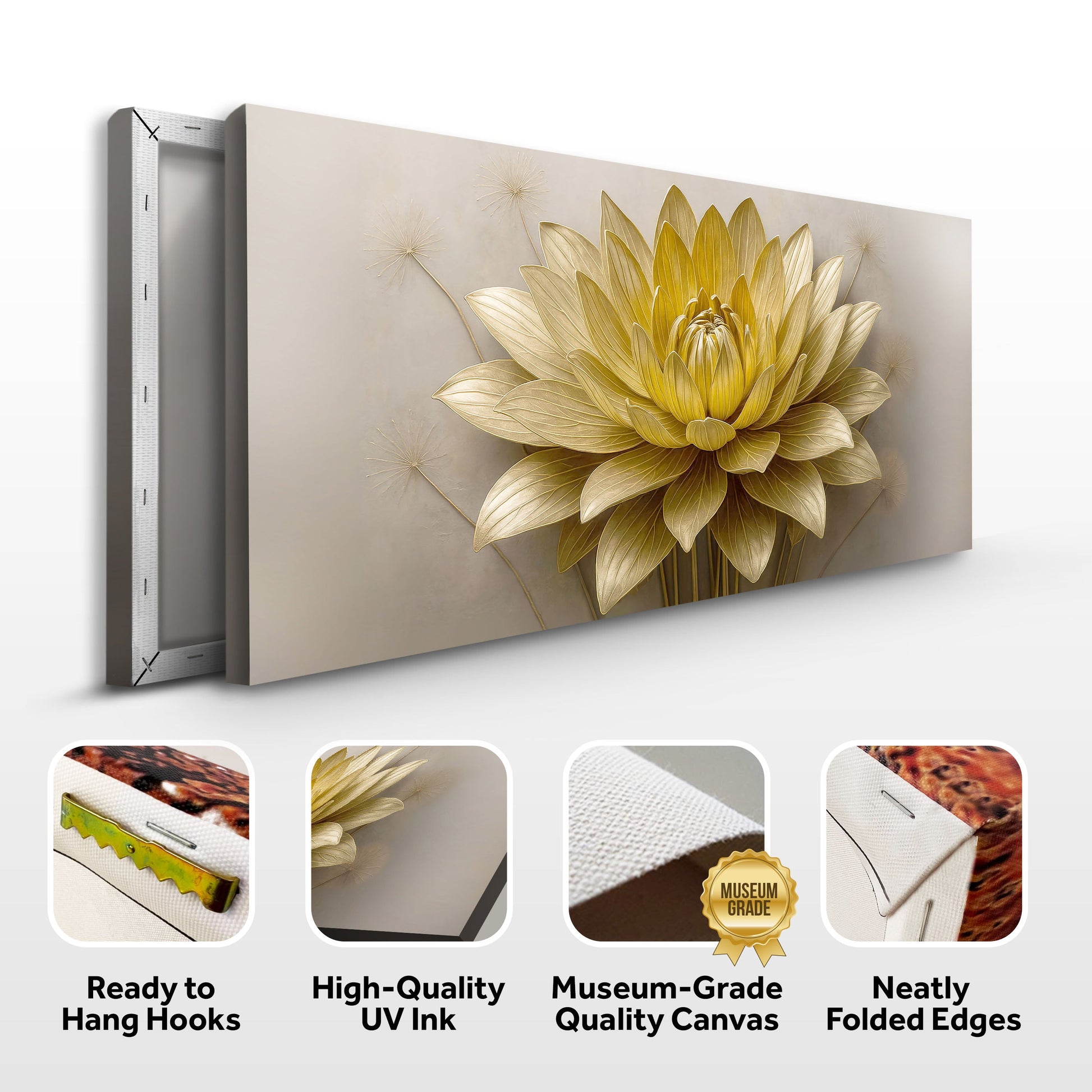 Golden Lotus Minimalist Abstract Wall Art III canvas gold tones beige background on Tampa Home & Garden Store