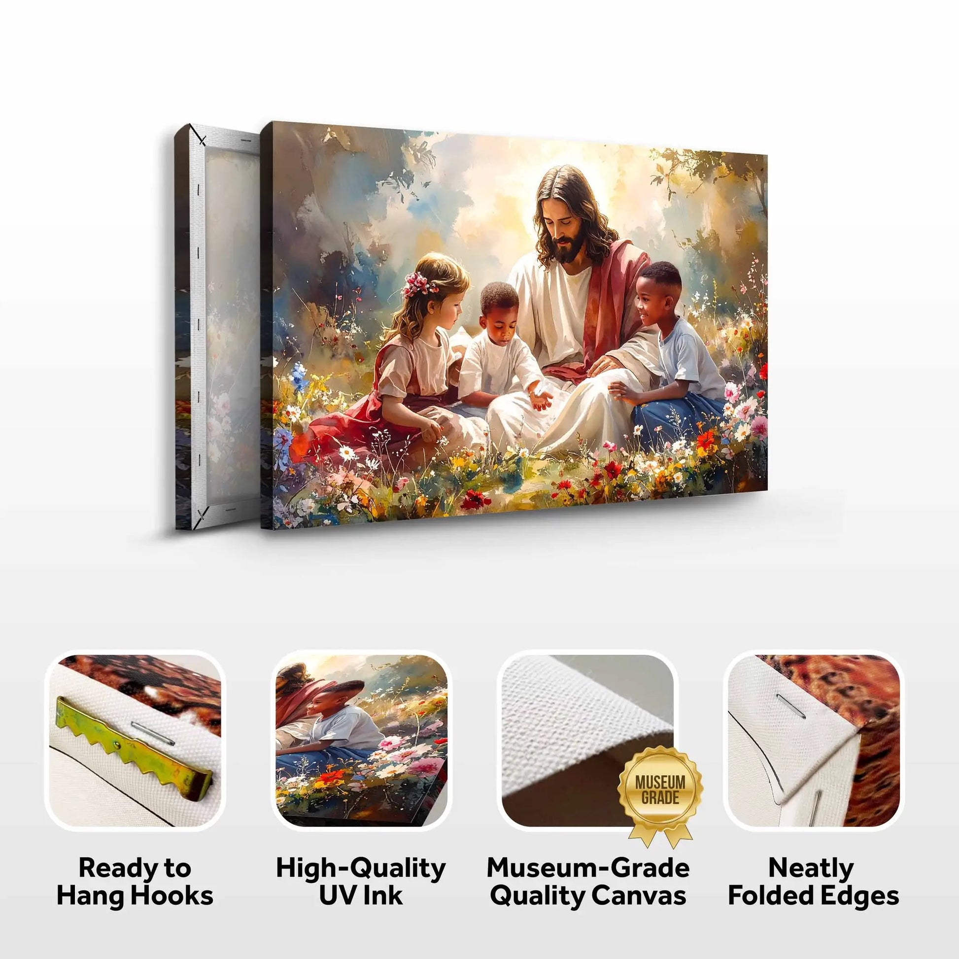 Jesus With Children Faith Wall Art VII canvas by Tailored Canvases in warm painterly tones on Tampa Home & Garden Store
