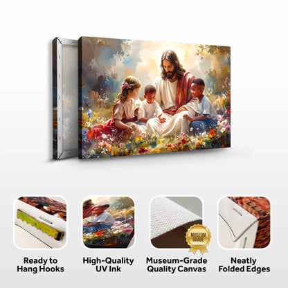 Jesus With Children Faith Wall Art VII canvas by Tailored Canvases in warm painterly tones on Tampa Home & Garden Store