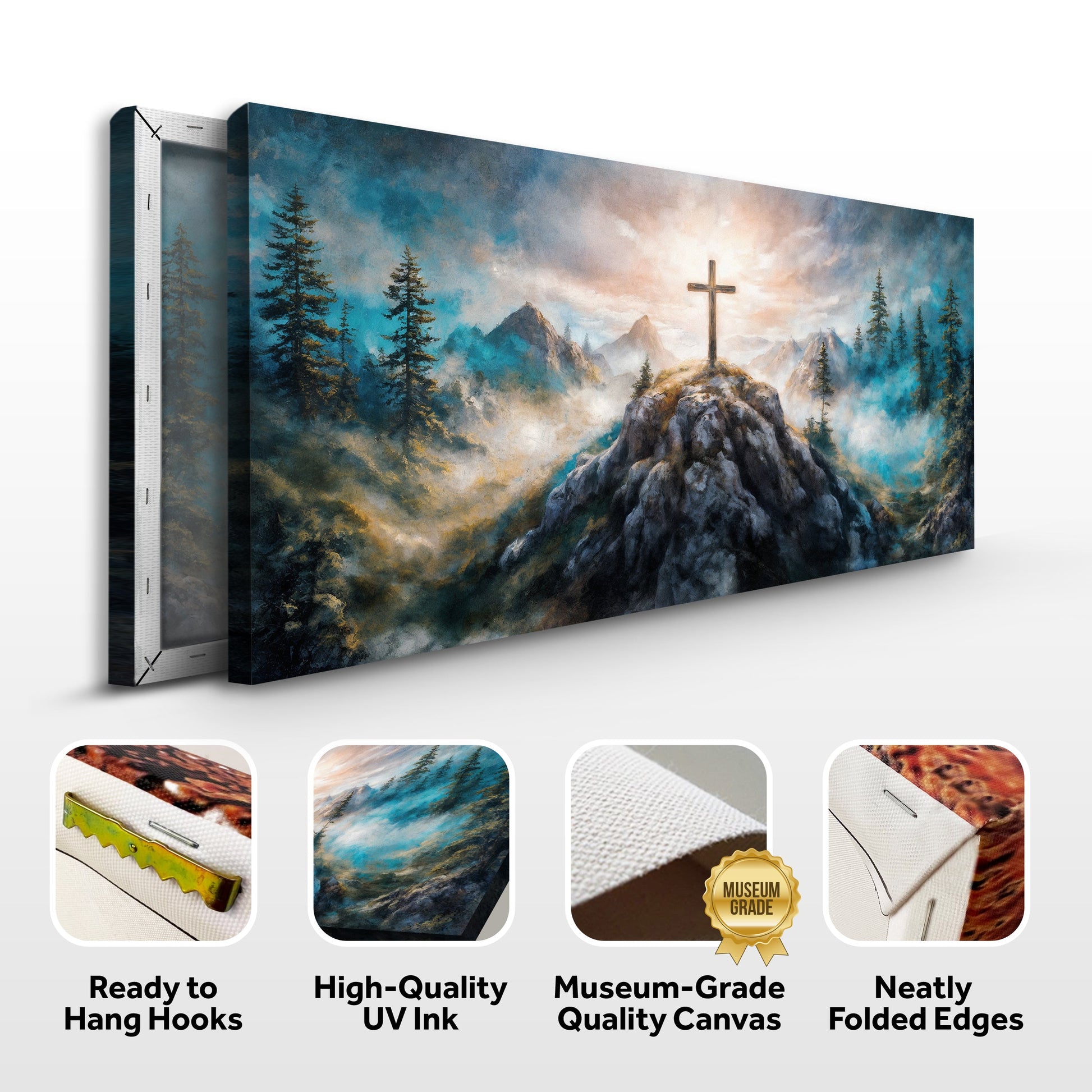 Cross On A Hill Faith Wall Art III canvas with blue mountain landscape and cross on peak on Tampa Home & Garden Store