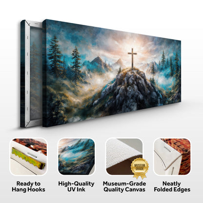 Cross On A Hill Faith Wall Art III canvas with blue mountain landscape and cross on peak on Tampa Home & Garden Store
