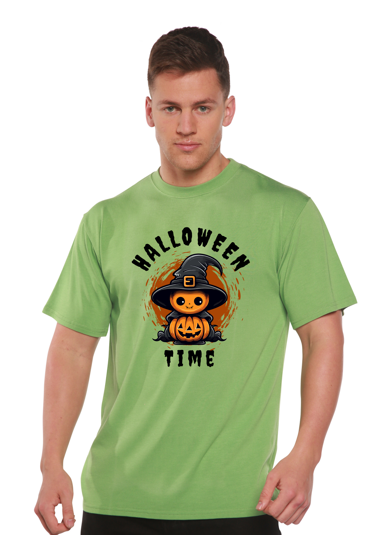 Unisex Halloween Time graphic t-shirt bamboo viscose cotton with pumpkin by Spun Bamboo on Tampa Home & Garden Store
