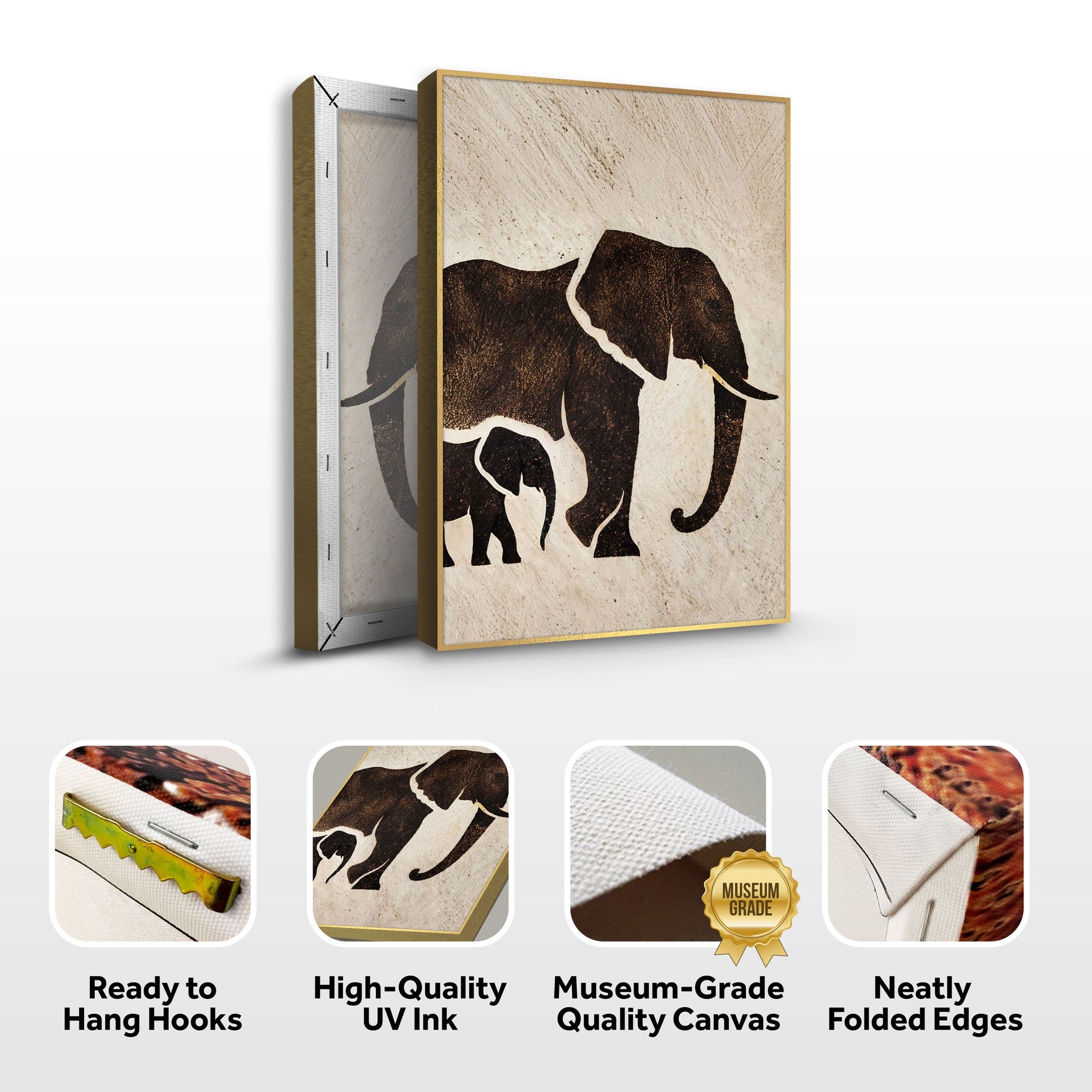 Elephant Heritage Wall Art canvas by Tailored Canvases; beige background with dark elephant silhouette on Tampa Home & Garden Store