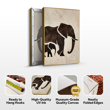 Elephant Heritage Wall Art canvas by Tailored Canvases; beige background with dark elephant silhouette on Tampa Home & Garden Store