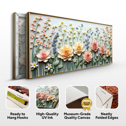 Garden Rhapsody Wall Art canvas by Tailored Canvases featuring 3D pastel blooms in a gold frame on Tampa Home & Garden Store